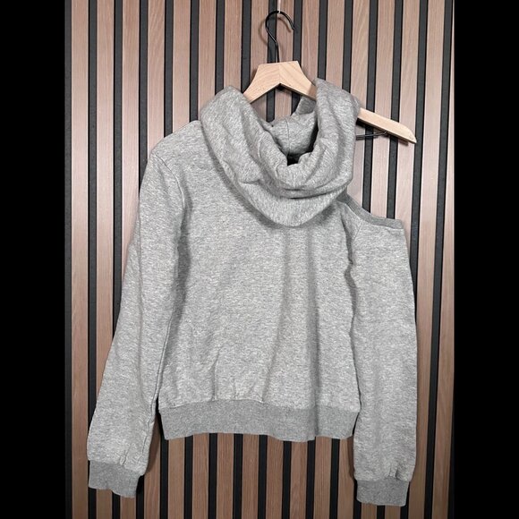 A.L.C. Sweater XS Womens Gray One Cold Shoulder French Terry Hoodie Pullover - Picture 2 of 7